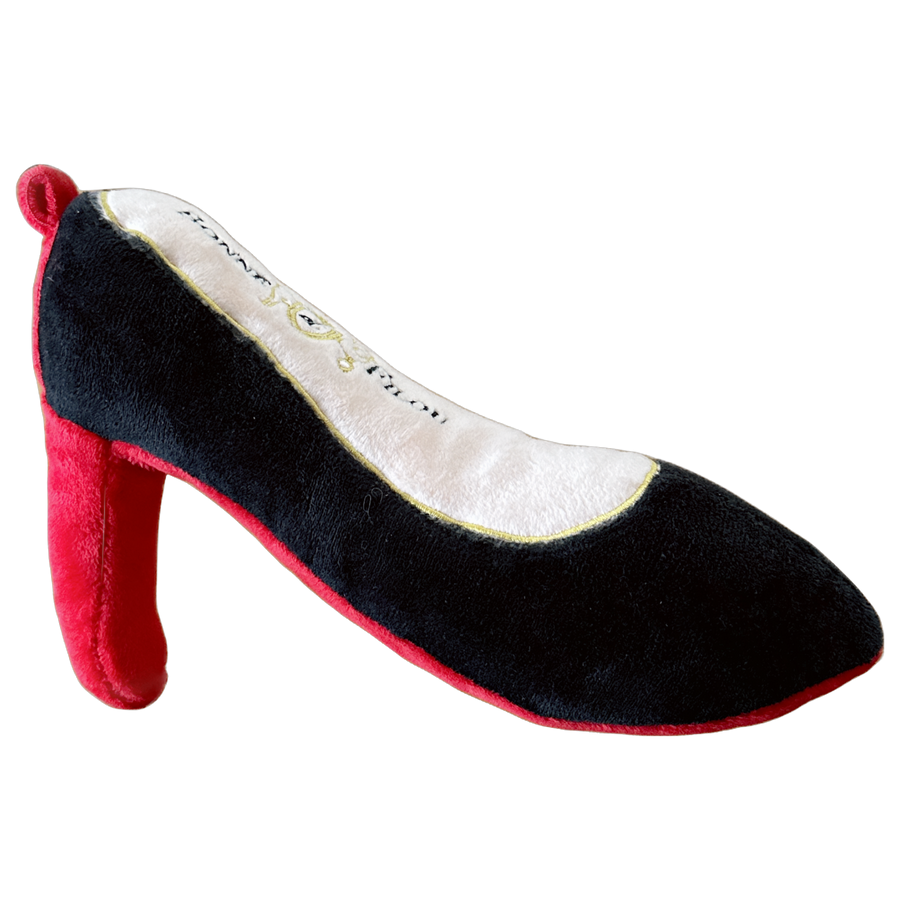 Red heel squeaky plush dog toy